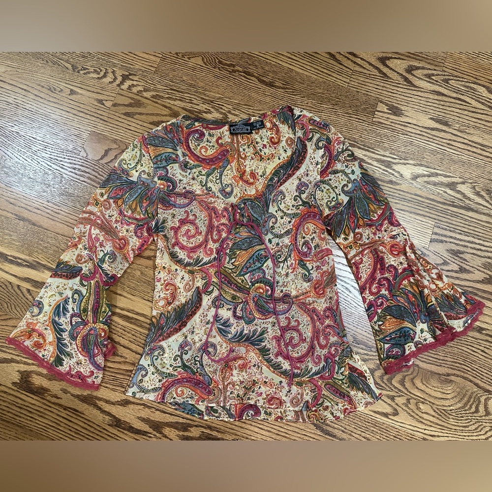 Angie Paisley Print Bell Sleeve Blouse